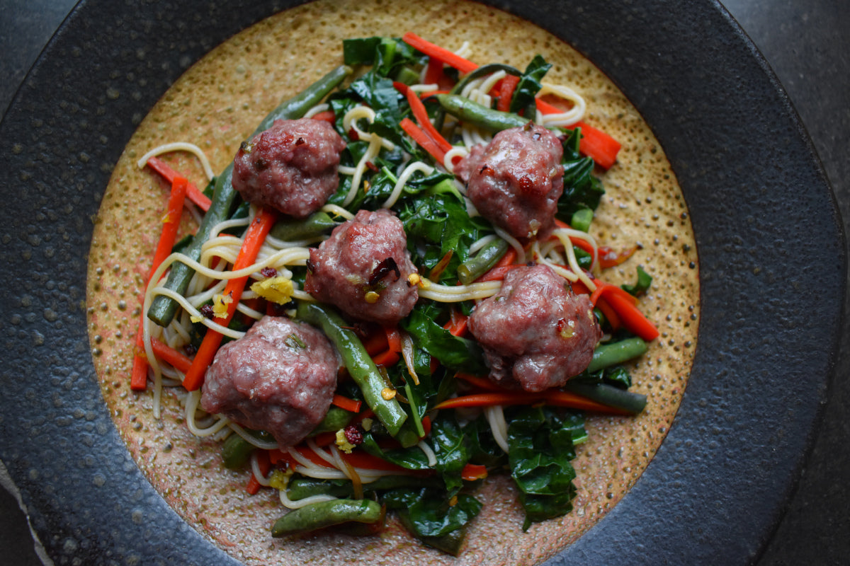Stir Fry with Pork Meatballs and Chili Oil