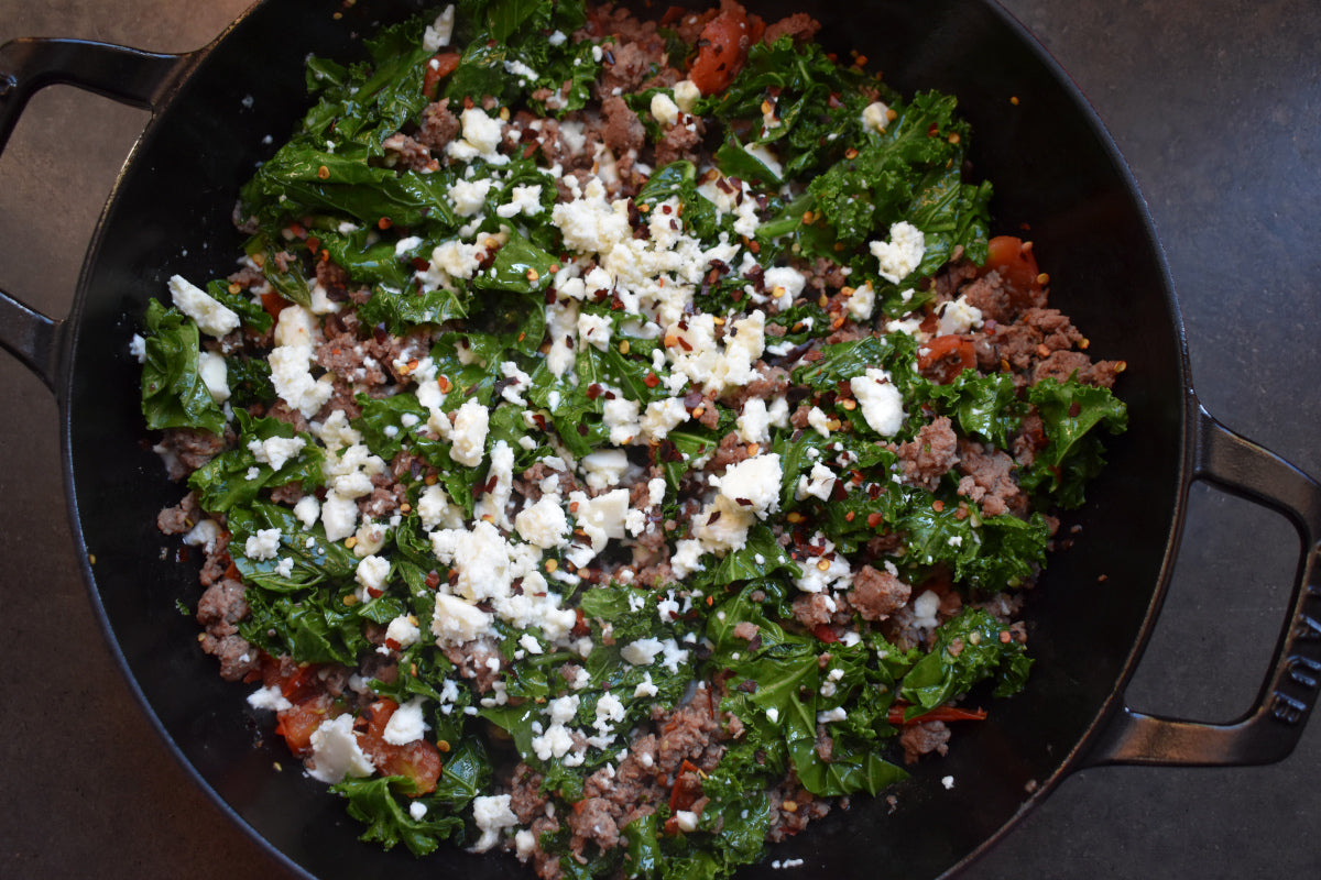 An example of the lamb and feta dish described in this post and recipe.